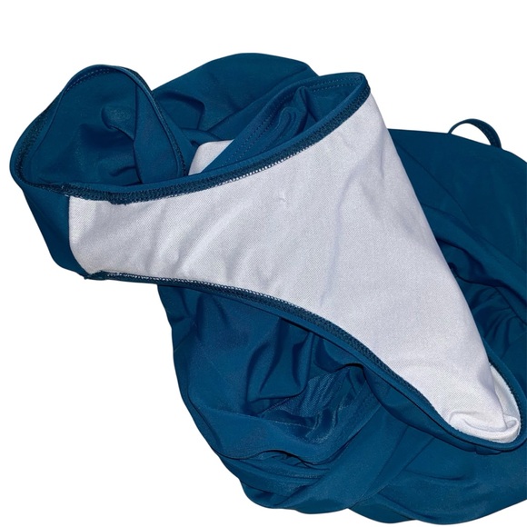 Teal Blue One Piece Swimsuit with Mesh Accents - Picture 7 of 11